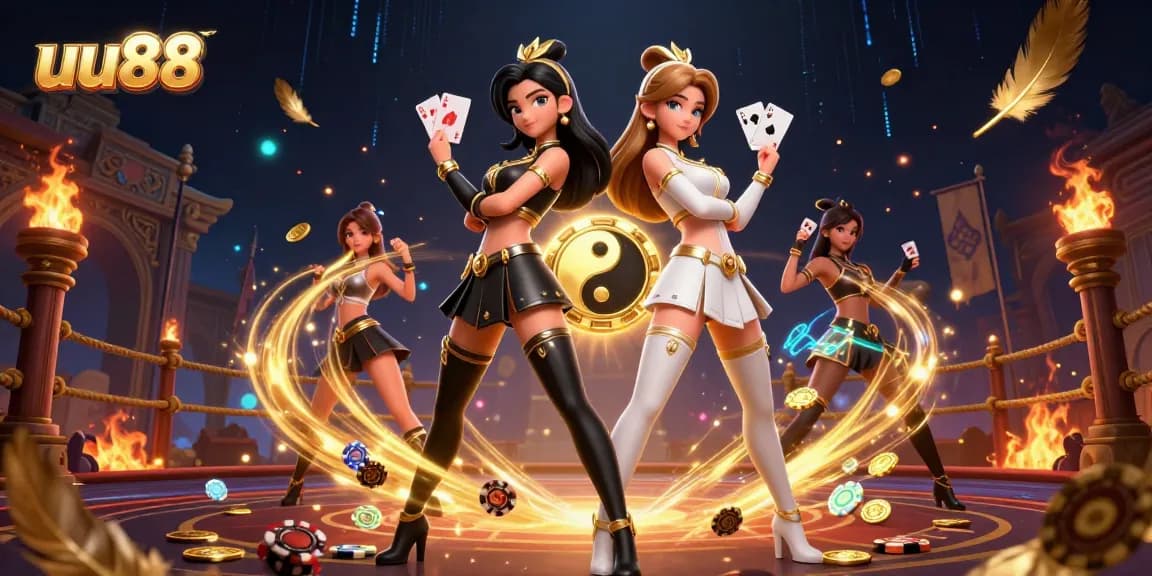 Experience the thrill of uu88 with stunning twin Asian women in a dynamic casino scene.