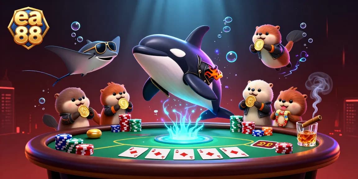 Experience thrilling gameplay with ea 88 at this lively underwater casino scene featuring poker elements.