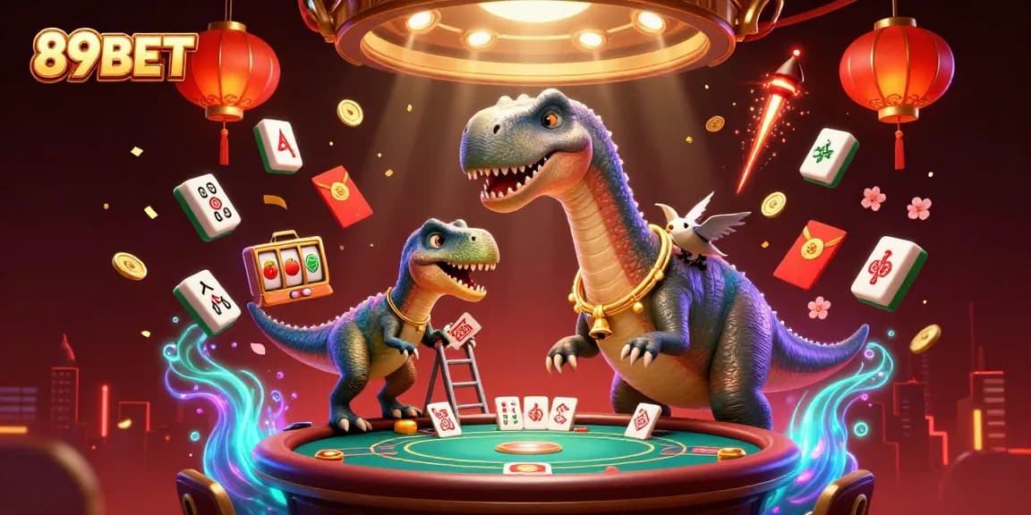 Experience the vibrant world of 89BET with towering characters and dynamic casino elements.