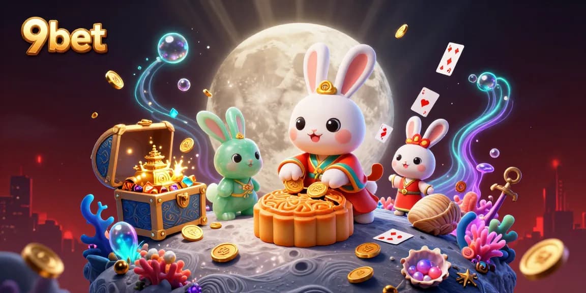 Engage in thrilling gameplay with 9bet featuring a moon rabbit scene with poker chips.