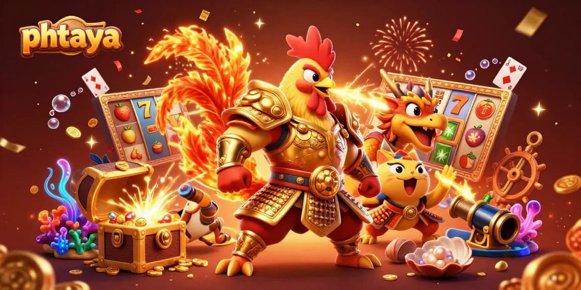 Experience thrilling phtaya gaming with an exciting scene featuring a rooster warrior and dragon hatchling.