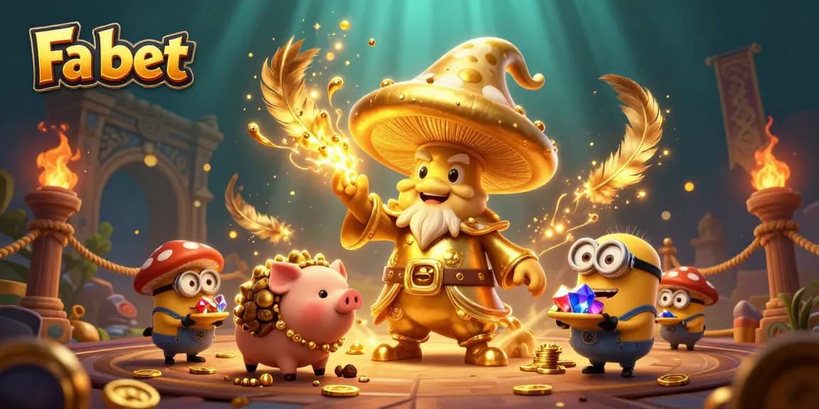 Join the adventure with Fa bet as the mighty mushroom wizard turns treasures to gold in this vibrant casino scene.