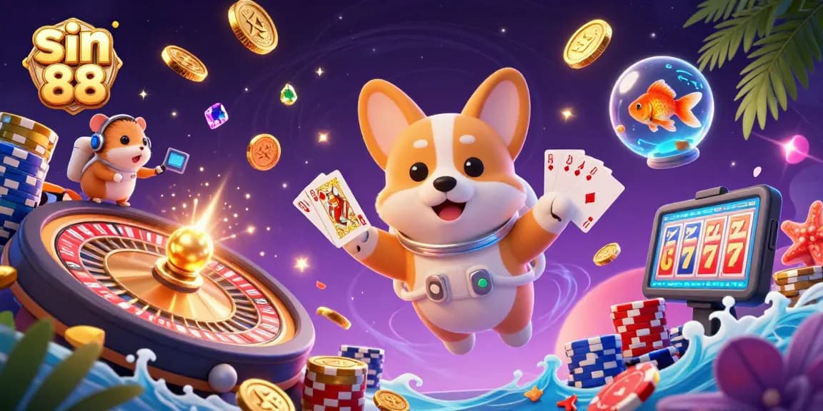 Win big with interactive gameplay at sin 88, featuring a vibrant casino scene with 3D characters.