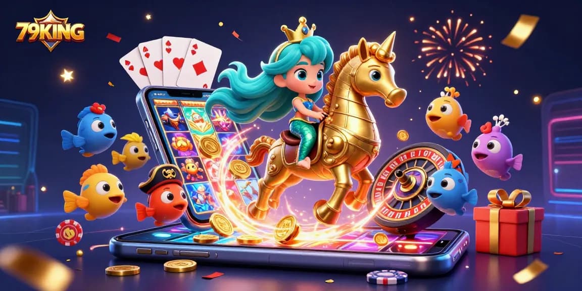 Experience excitement at 79KING with vibrant casino games, golden coins, and thrilling characters!