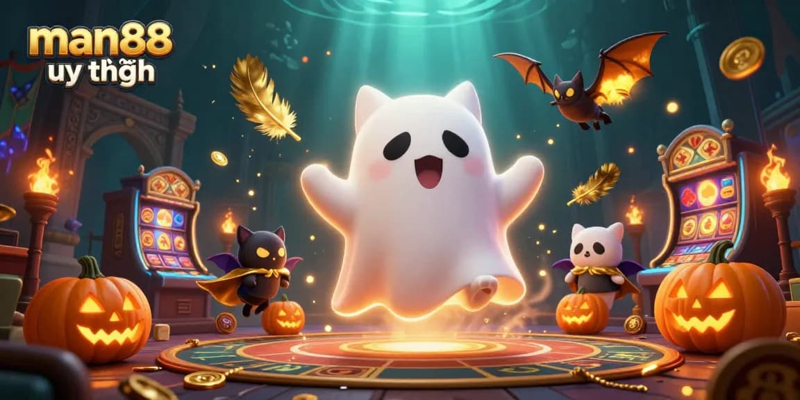 Experience the thrilling adventures at man88 uy tín with our ghost cat and vampire bat in an immersive casino setting.