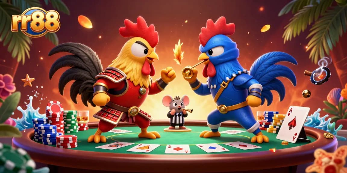 Experience thrilling moments at rr88 with fighting roosters in a high stakes poker showdown, showcasing action and excitement.