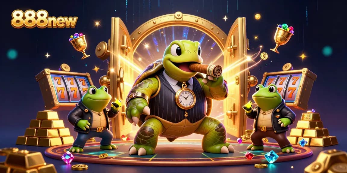 Experience jackpot excitement with 888new's dynamic casino scene featuring vibrant characters.