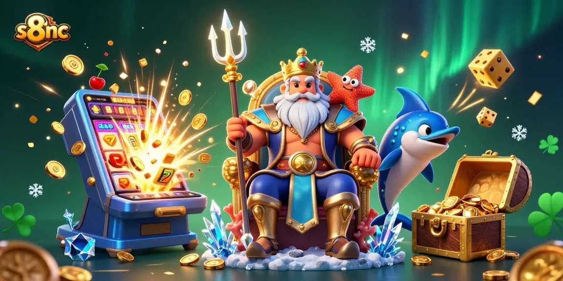 Experience the excitement with s8inc, featuring Neptune and vibrant casino elements amidst a jackpot explosion.