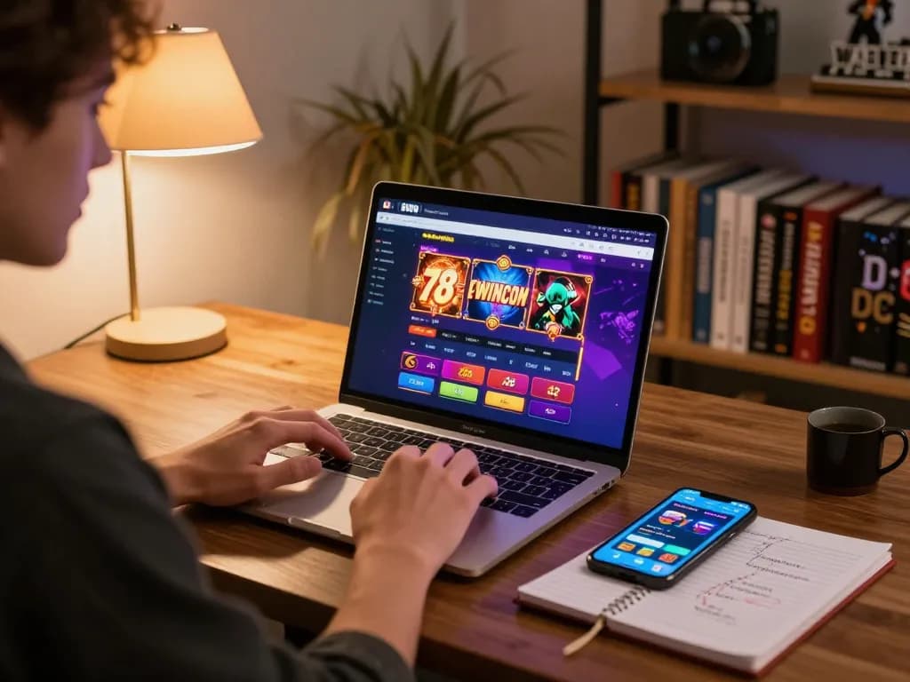 Player focusing on the 78WINCOM online casino interface during a home gaming session.