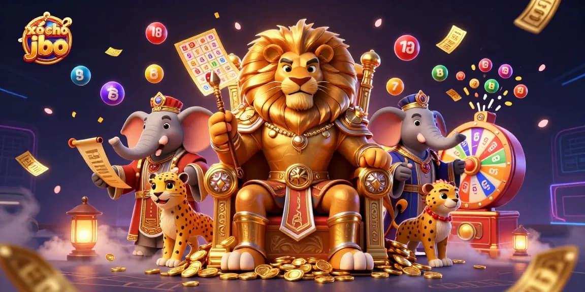 Play xổ số jbo with vibrant lottery elements, engaging characters, and a dynamic casino atmosphere.