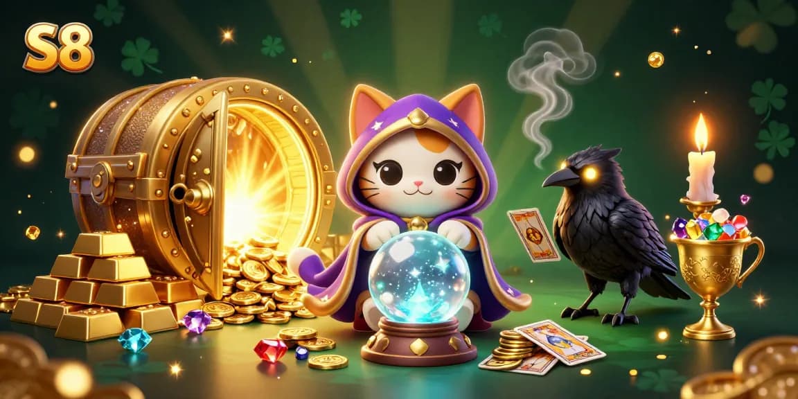 Experience thrilling gaming with S8 at this enchanting casino scene featuring mystics and treasures.