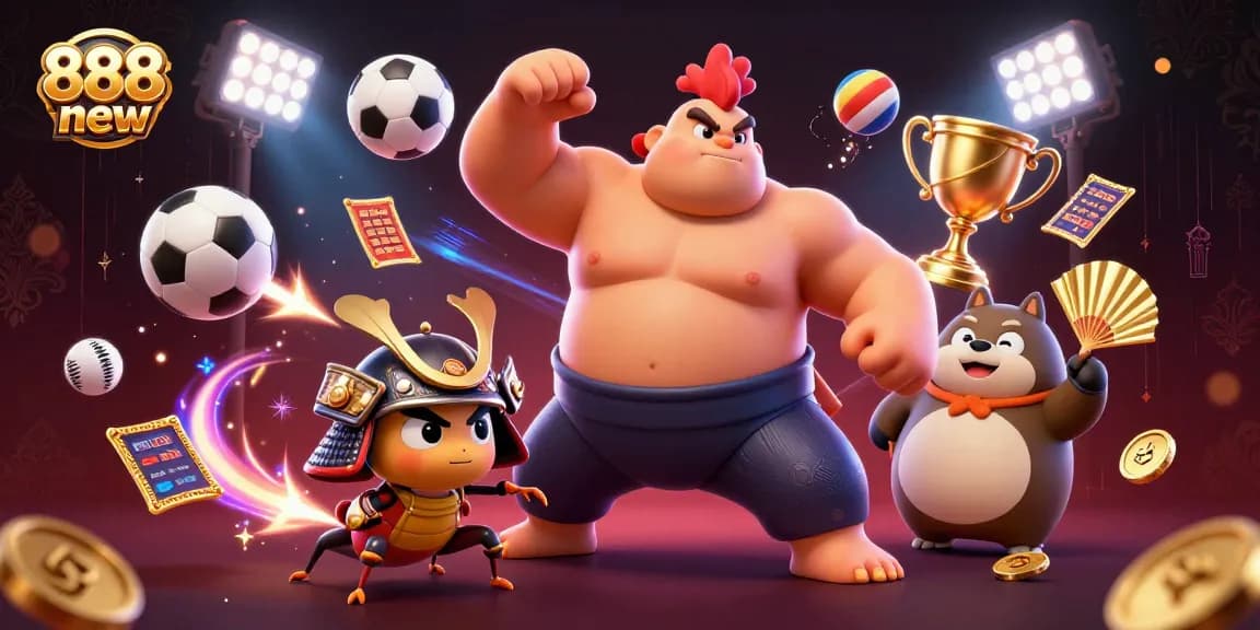 Experience the thrill of betting and winning with 888new's vibrant casino illustration featuring dynamic characters and game elements.