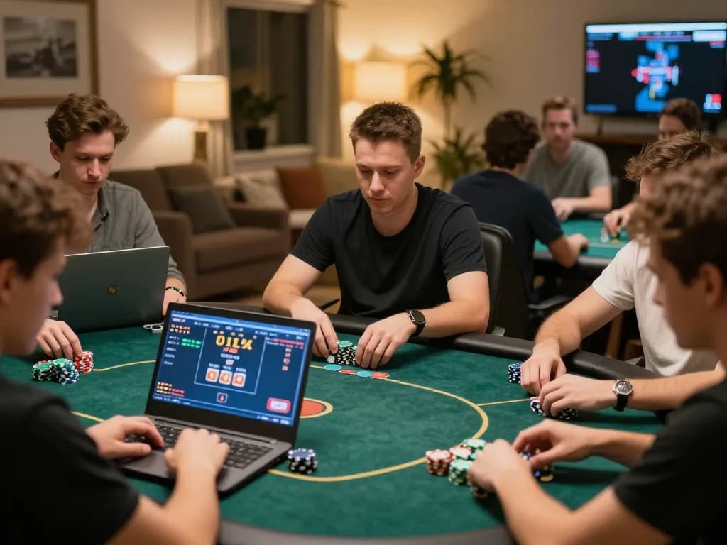 Players engage in dynamic poker gameplay on mm88 platform, showcasing exciting poker hands and friendly competition