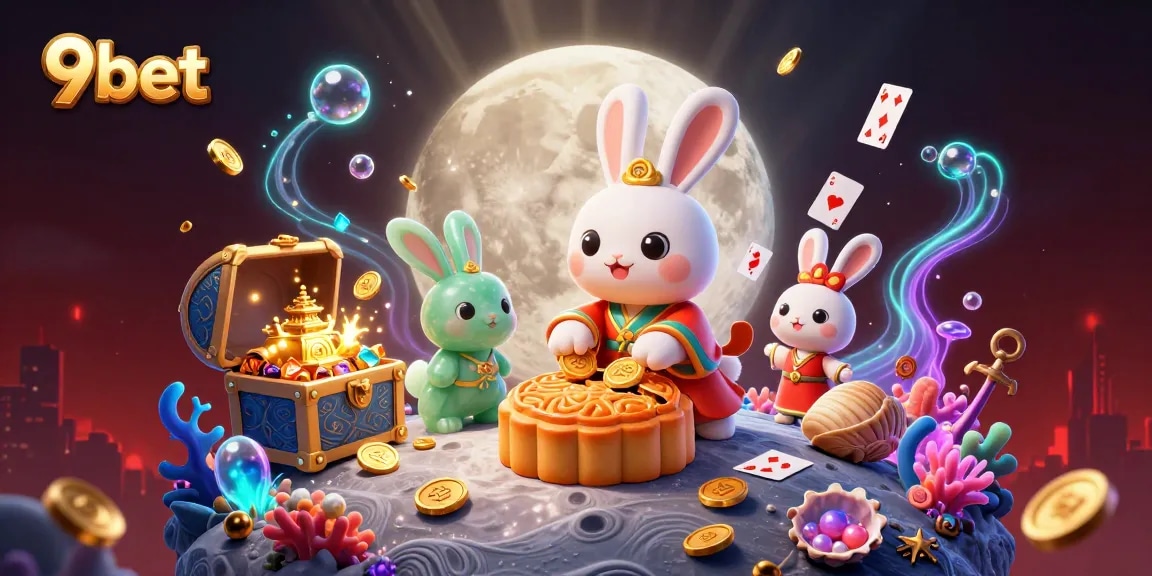 Engage in thrilling gameplay with 9bet featuring a moon rabbit scene with poker chips.