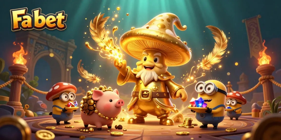 Join the adventure with Fa bet as the mighty mushroom wizard turns treasures to gold in this vibrant casino scene.