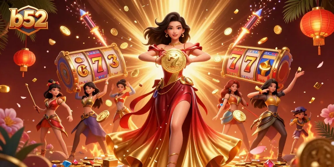 Experience the excitement of b52 casino with enchanting visuals and golden jackpots raining down.
