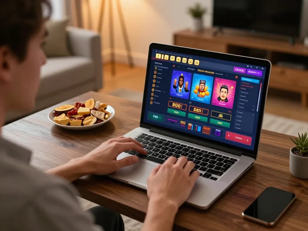 Player engaging in online gaming on MV66 at home with vibrant game interfaces visible.