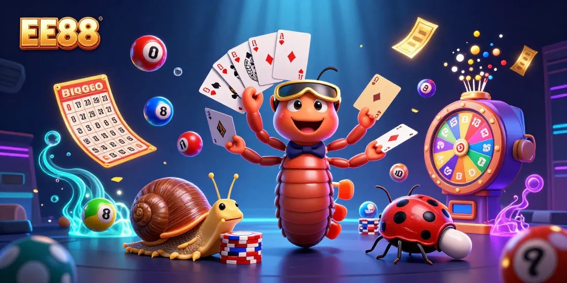 Experience excitement with EE88's vibrant scene of 3D cartoon characters engaged in a thrilling casino atmosphere.