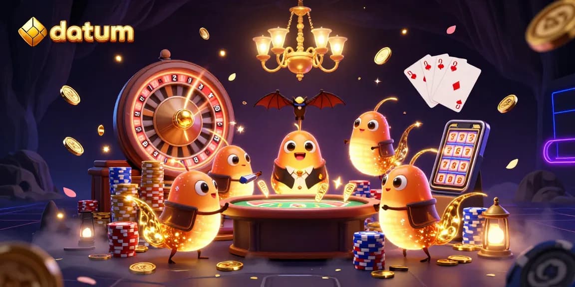 Experience excitement at datum's vibrant casino with glowing glowworms and a bat dealer amidst dynamic game elements.