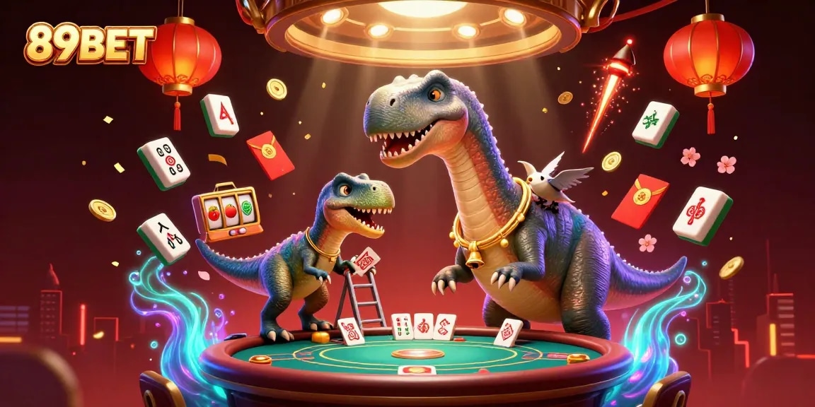 Experience the vibrant world of 89BET with towering characters and dynamic casino elements.