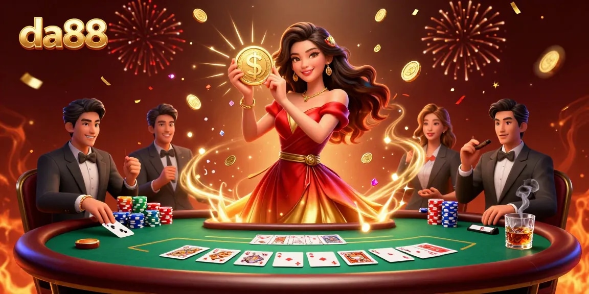 da88 engages in an exciting poker showdown, capturing the thrill of high-stakes gambling.