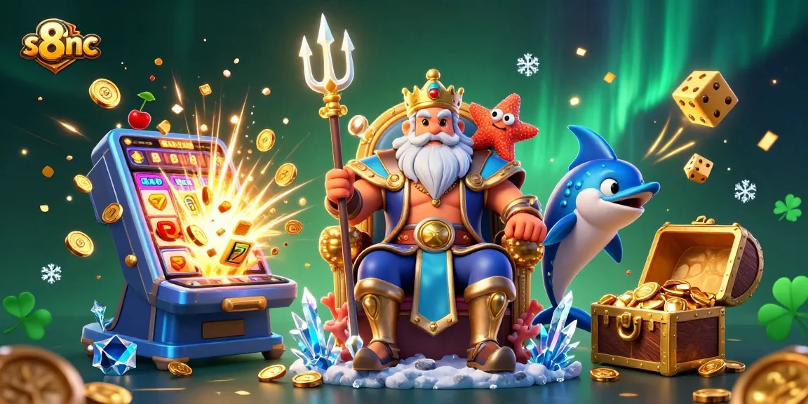 Experience the excitement with s8inc, featuring Neptune and vibrant casino elements amidst a jackpot explosion.