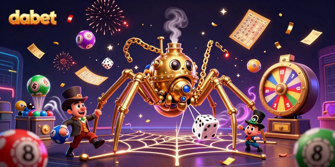 dabet captures the chaotic allure of a casino with dynamic golden spider, steampunk themes, and vibrant lottery elements