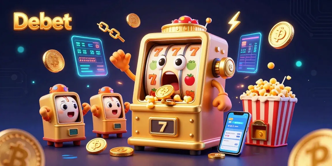 Experience Debet's thrilling slot machine action as gold coins cascade from the jackpot!