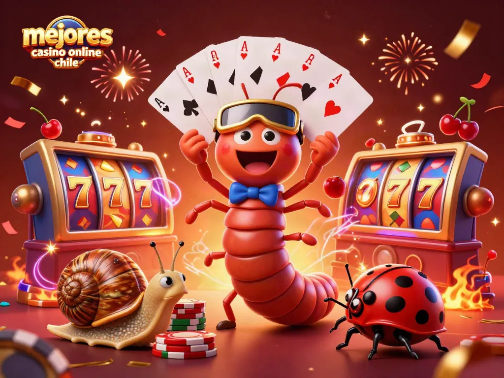 Gana en los mejores casinos online en Chile con una ilustración emocionante de un dealer de cartas y un caracol apostador.