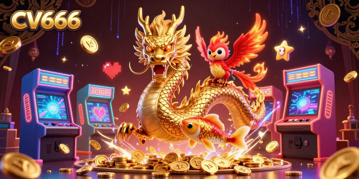 Engage in thrilling gameplay at CV666 with a golden dragon and phoenix amidst vibrant casino elements.