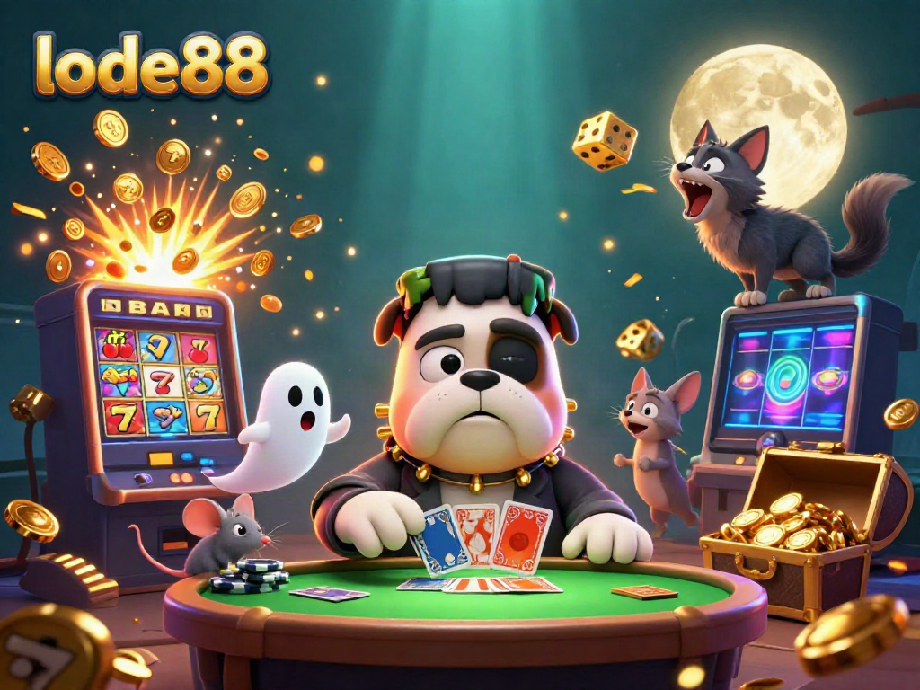 Experience the thrill of lode88 with a vibrant 3D casino scene featuring lively characters and dynamic gaming elements.