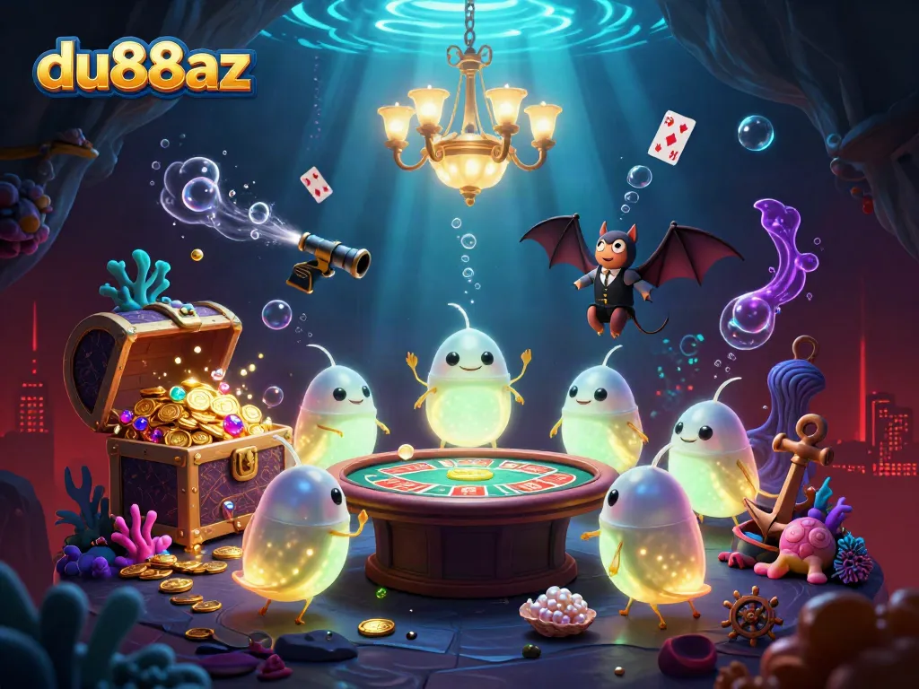 Experience excitement at du88az with glowing worms lighting up a vibrant cave casino scene.
