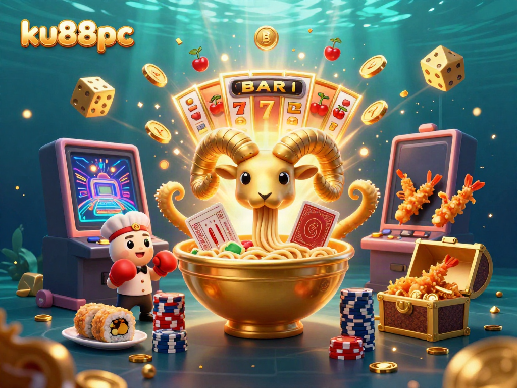 Experience ku88pc's thrilling jackpot scene, showcasing playful characters and a vibrant casino atmosphere.