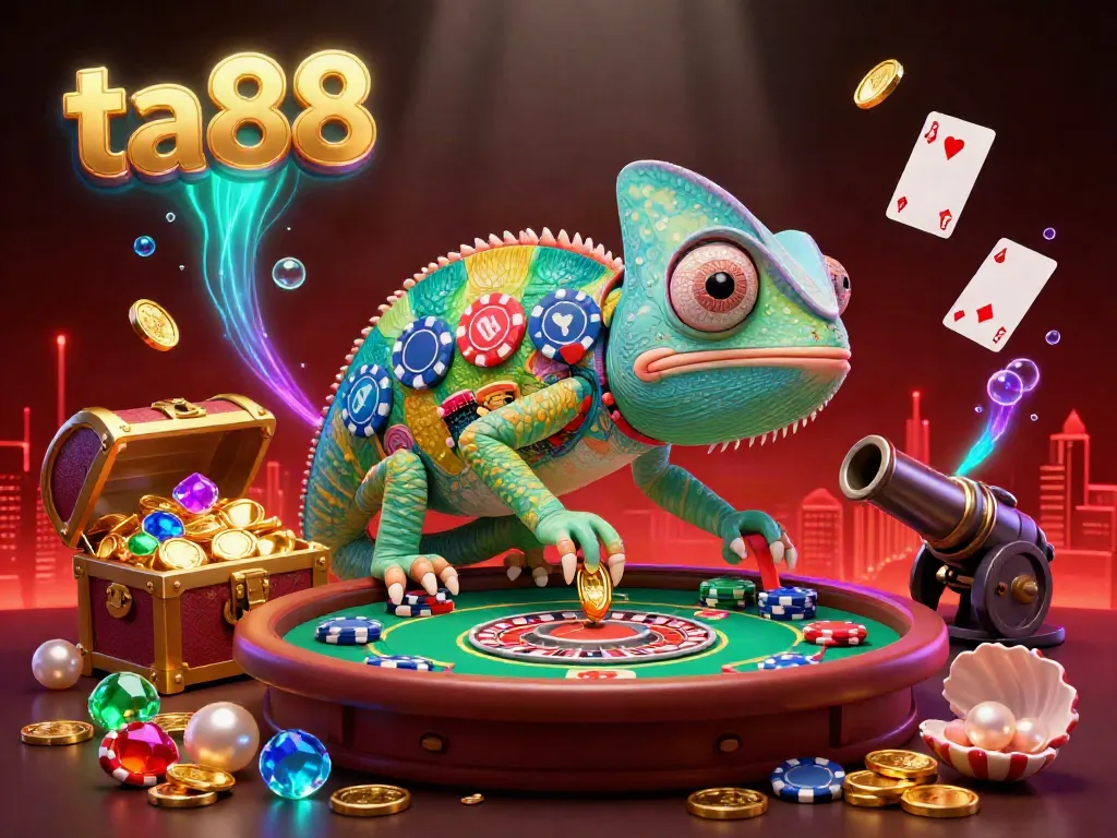 Experience the thrill of ta88 with a vivid chameleon casino scene featuring gold coins and vibrant game elements.