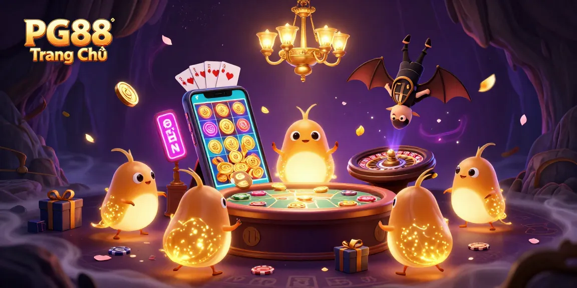 Experience thrilling gaming action at PG88 Trang Chủ with glowing characters in a vibrant casino setting.