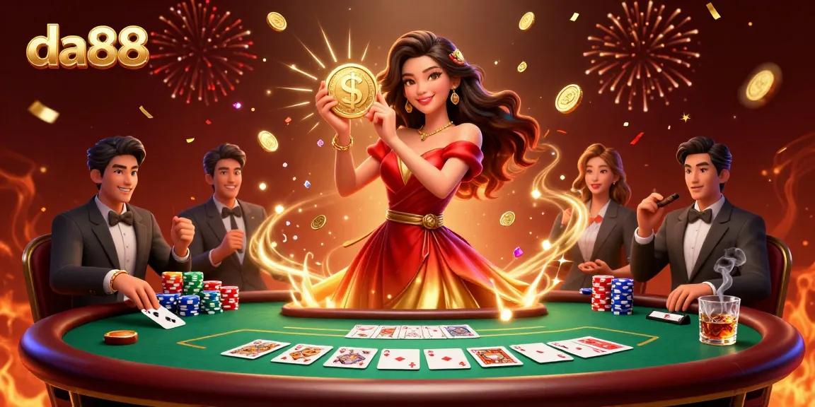 da88 engages in an exciting poker showdown, capturing the thrill of high-stakes gambling.