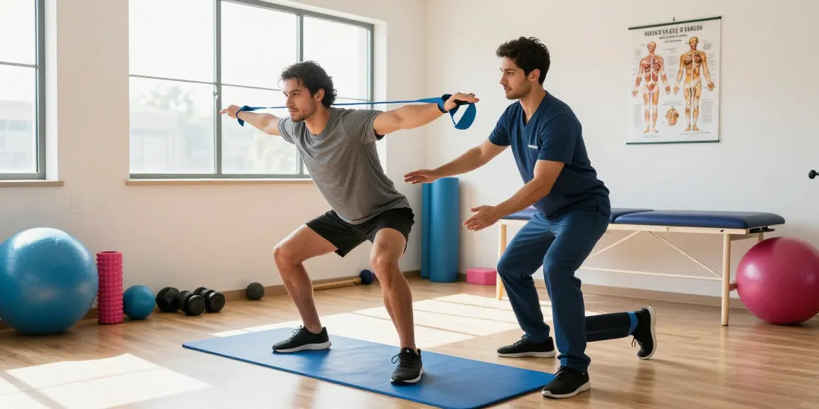 Sports therapy burlington session showcasing a therapist assisting an athlete with rehabilitation exercises.