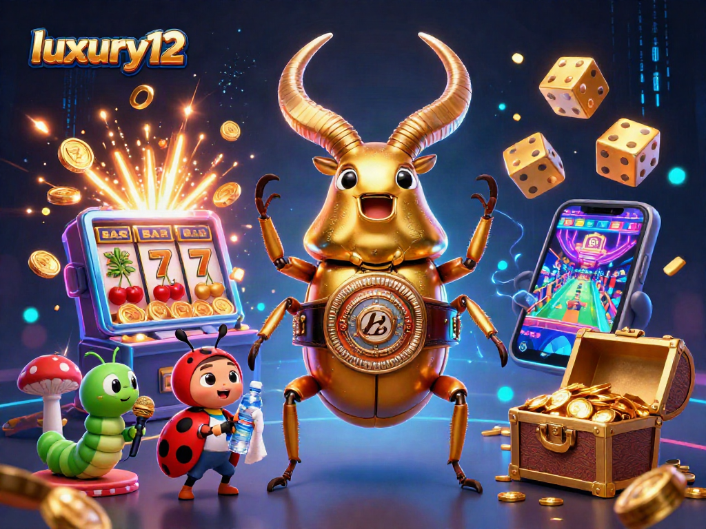 Engage in thrilling gameplay with luxury12's giant stag beetle in a vibrant casino scene