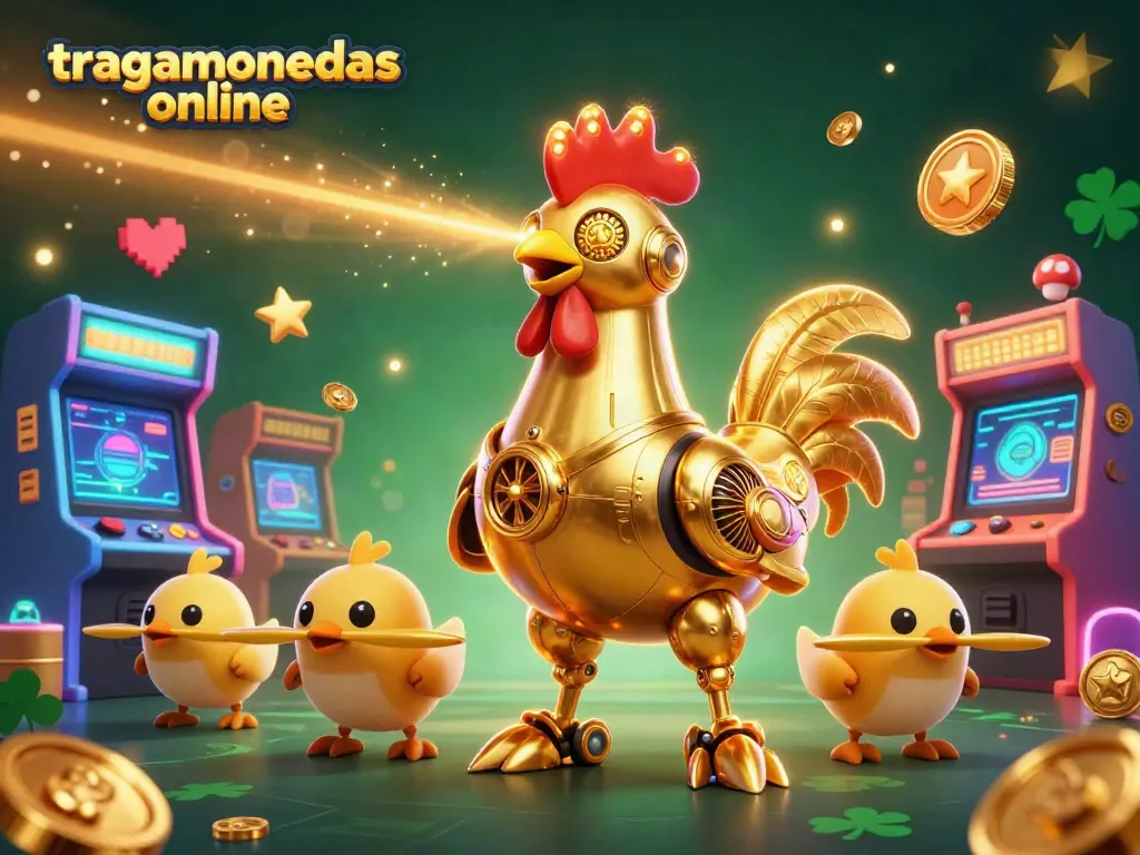 Disfruta de tragamonedas online con un divertido robot dorado y sus drones en acción.
