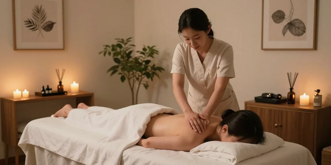 Relaxing massage therapy room set for 시흥출장마사지, featuring tranquil decor and soothing ambiance.