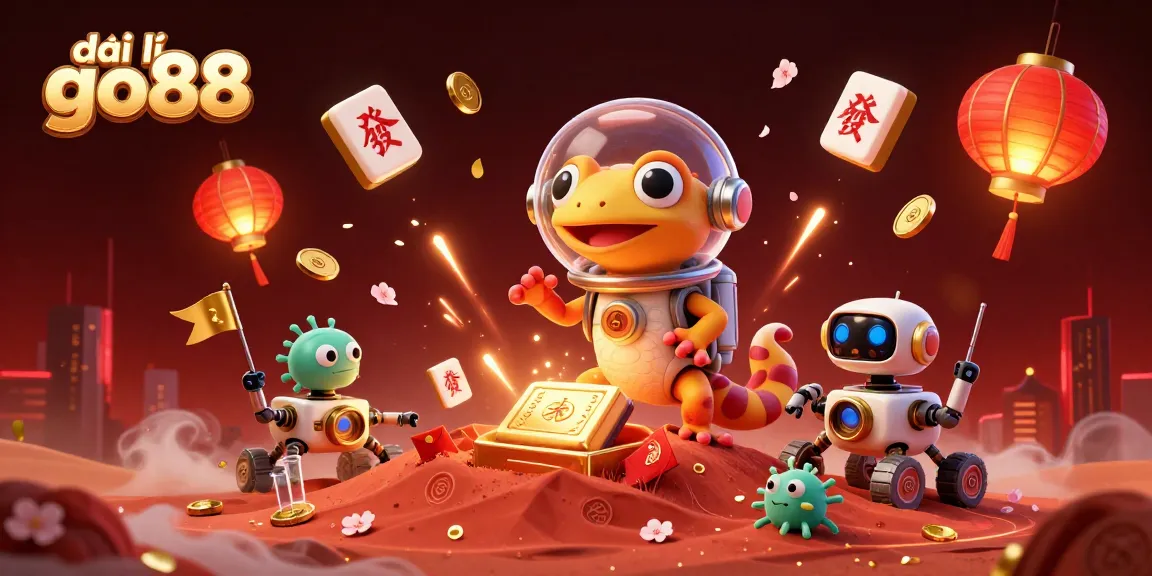 Experience the excitement of đại lý go88 with this vibrant 3D casino illustration featuring a Martian gecko and captivating elements.