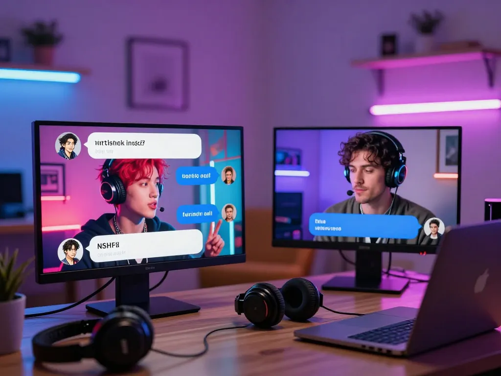Engaging NSFW chat between vibrant characters in a cozy digital setting