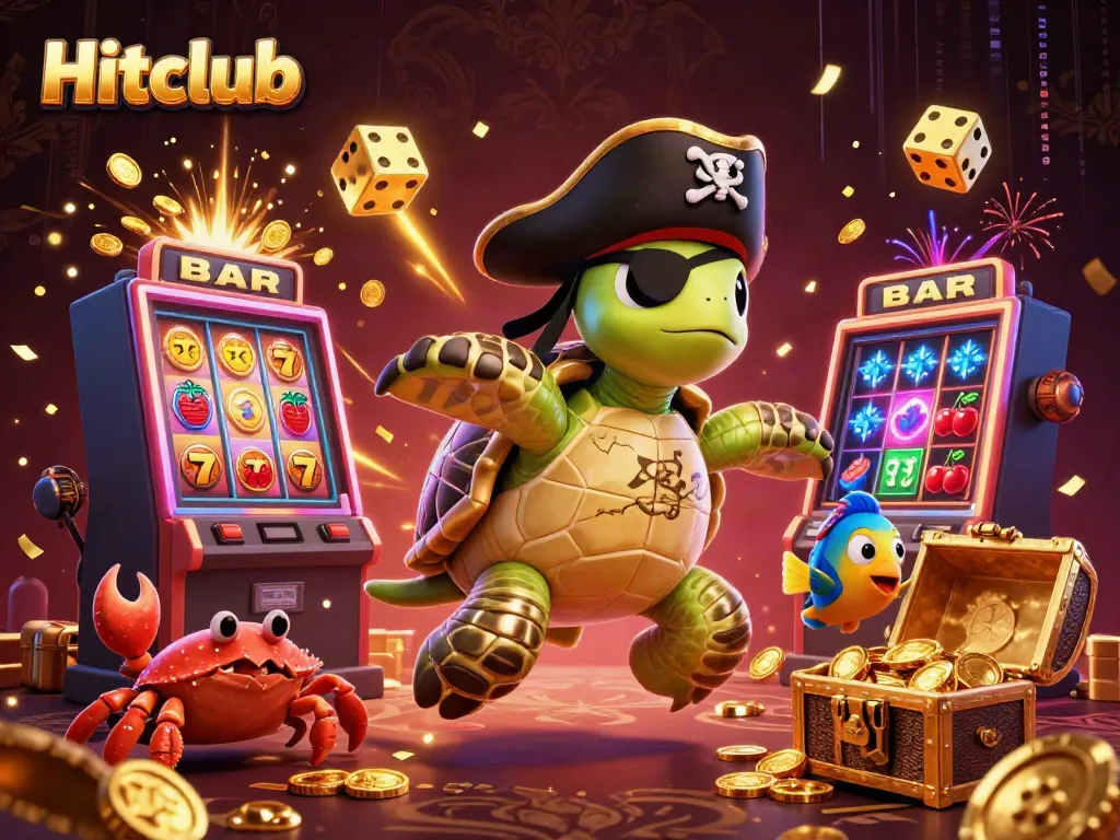 Experience thrilling jackpots at Hitclub with a vibrant casino scene featuring cartoon characters and exciting game elements.
