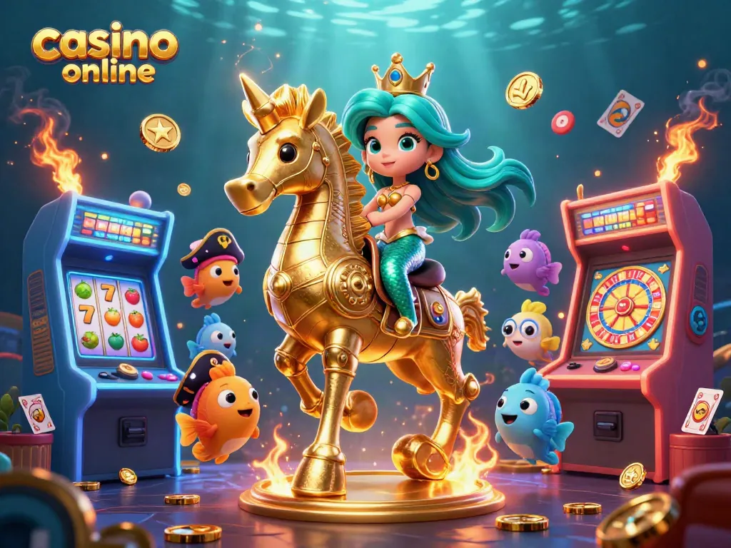 Gira en el casino online con tragamonedas y una sirena rodeada de peces de colores.