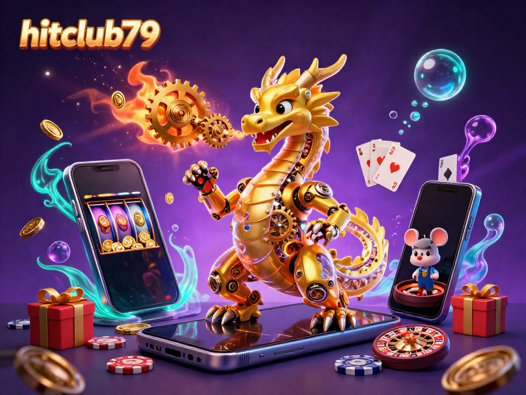 Experience epic wins at hitclub79 with a golden dragon and vibrant casino elements!