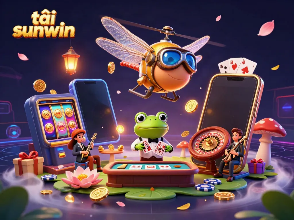 Play and win in the exciting world of tải sunwin, vibrant casino illustration featuring lively characters.