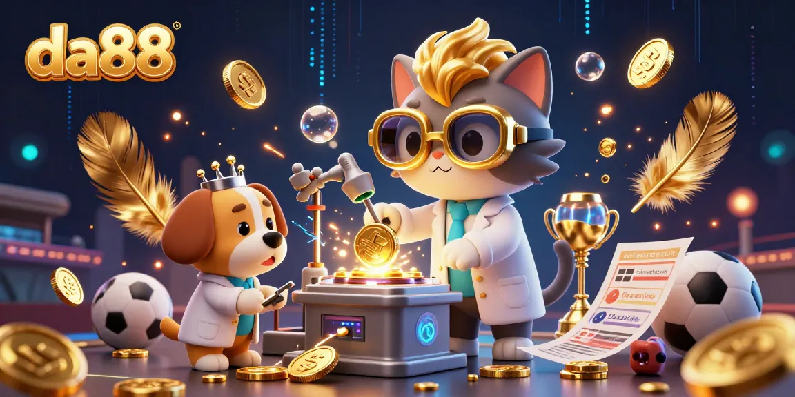 Engage in sports betting with da88's vibrant illustration of a scientist and dog creating winnings.