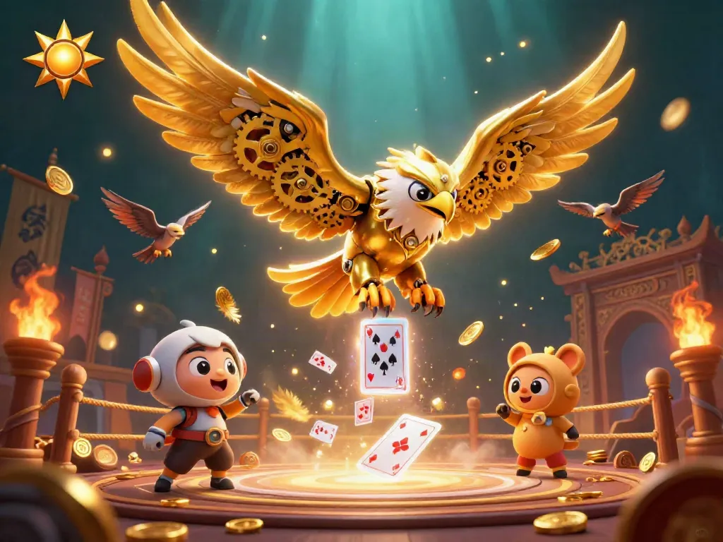 Experience the thrill of sun-themed online gaming with an ultra-detailed eagle soaring through layers of vibrant casino graphics.
