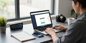 快速、安全的网络连接，使用quickq电脑版应用程序的现代家庭办公环境